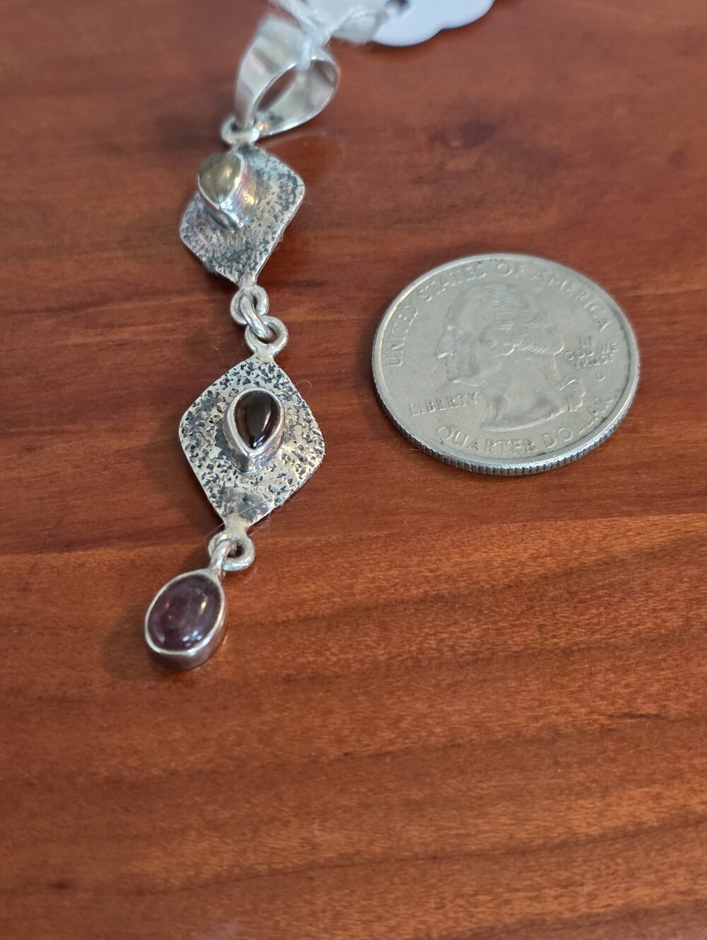 Sterling Silver Multi Colored Tourmaline Gem Drop Pendant - Picture 2 of 2